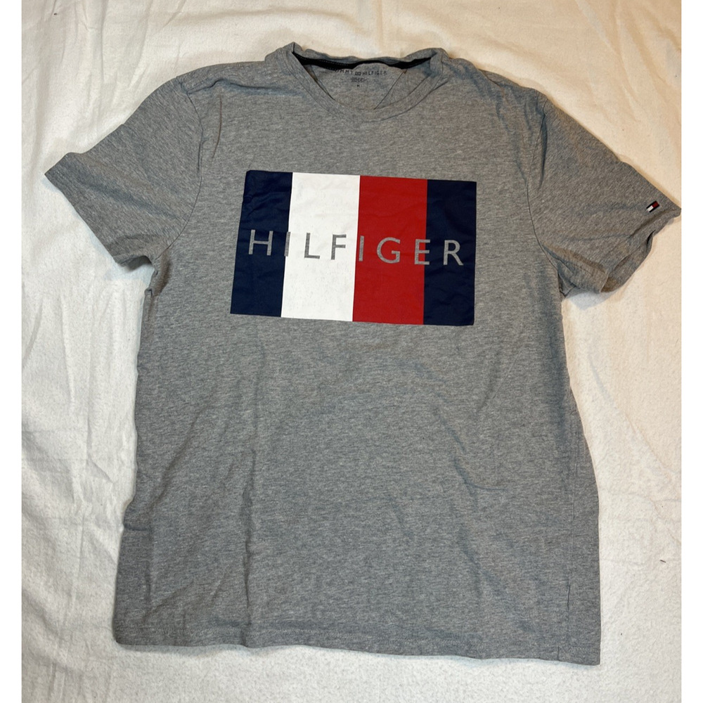 Tommy Hilfiger Short Sleeve T Shirt Casual Graphic Tee Size M Gray